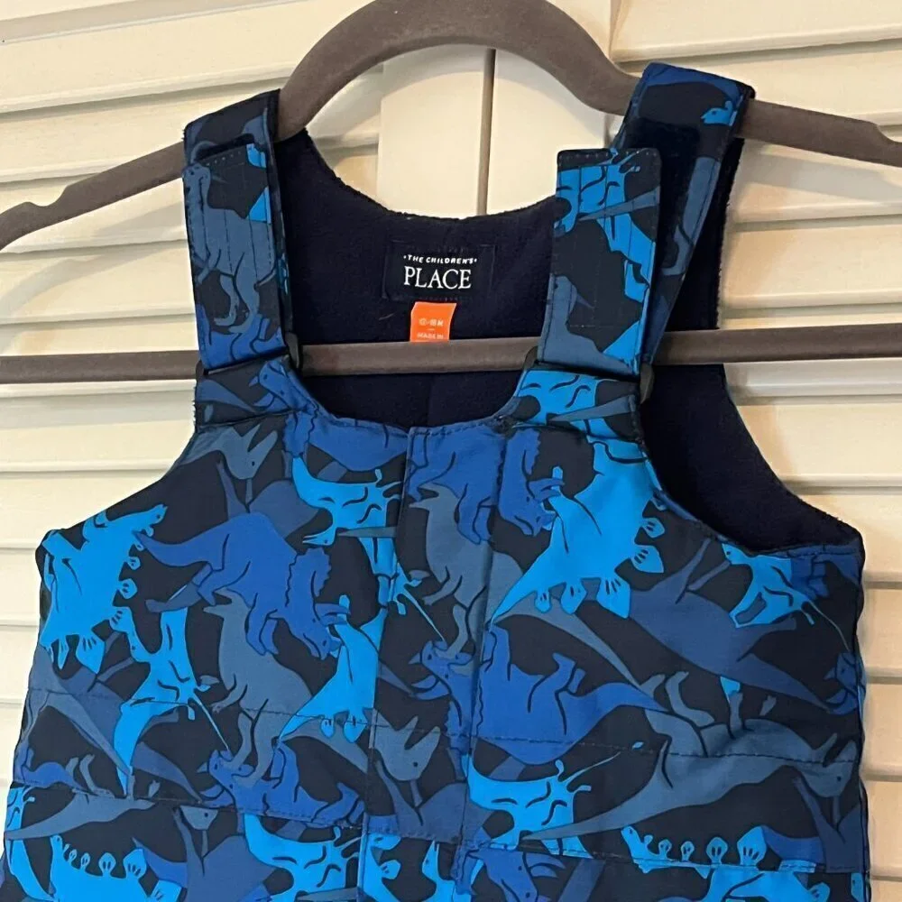 The Children's Place snow pants bib overalls dinosaurs blue 12-18 months